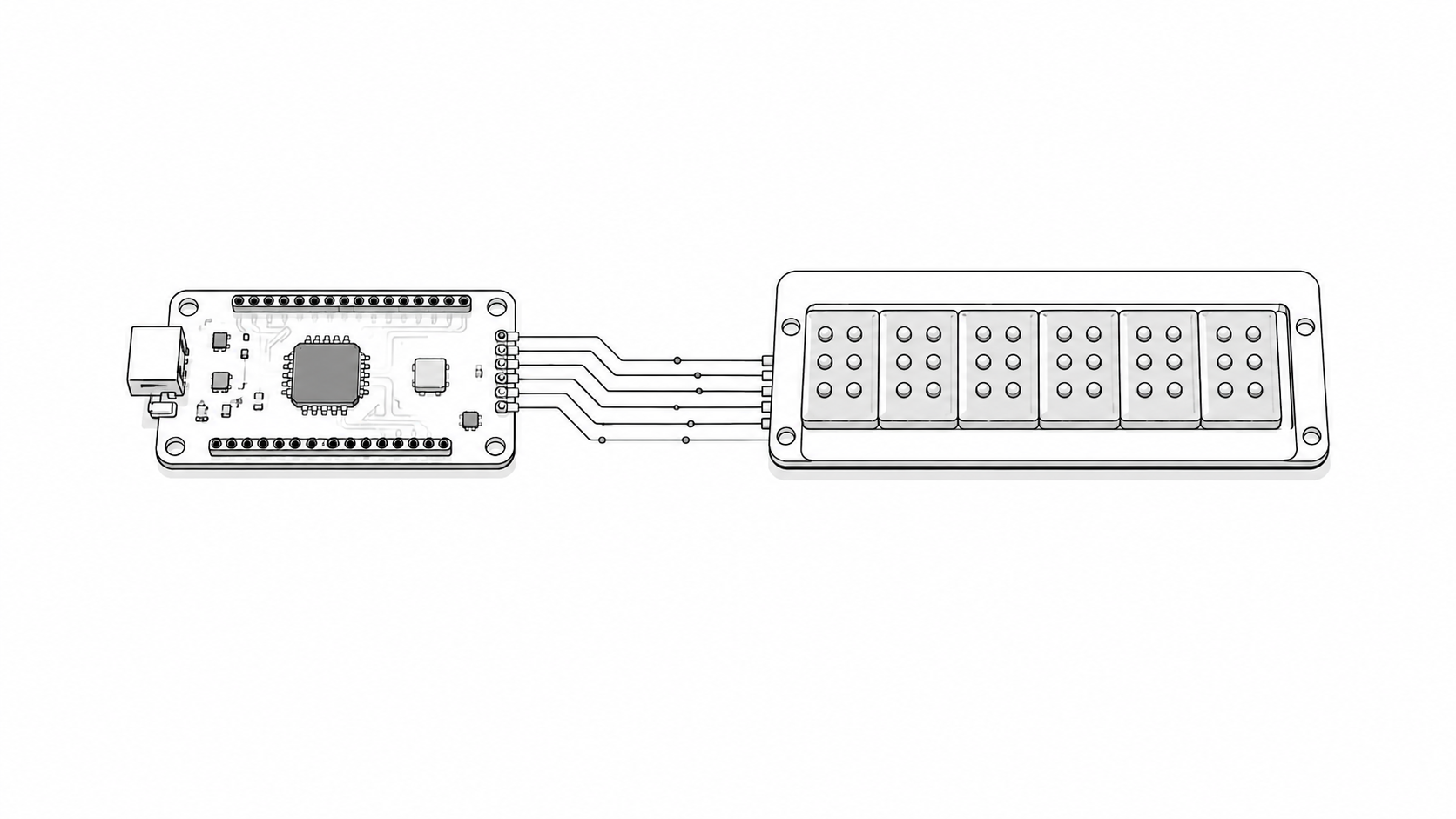 Black And White Graphic Showing A Microcontroller Connected To A Braille Display